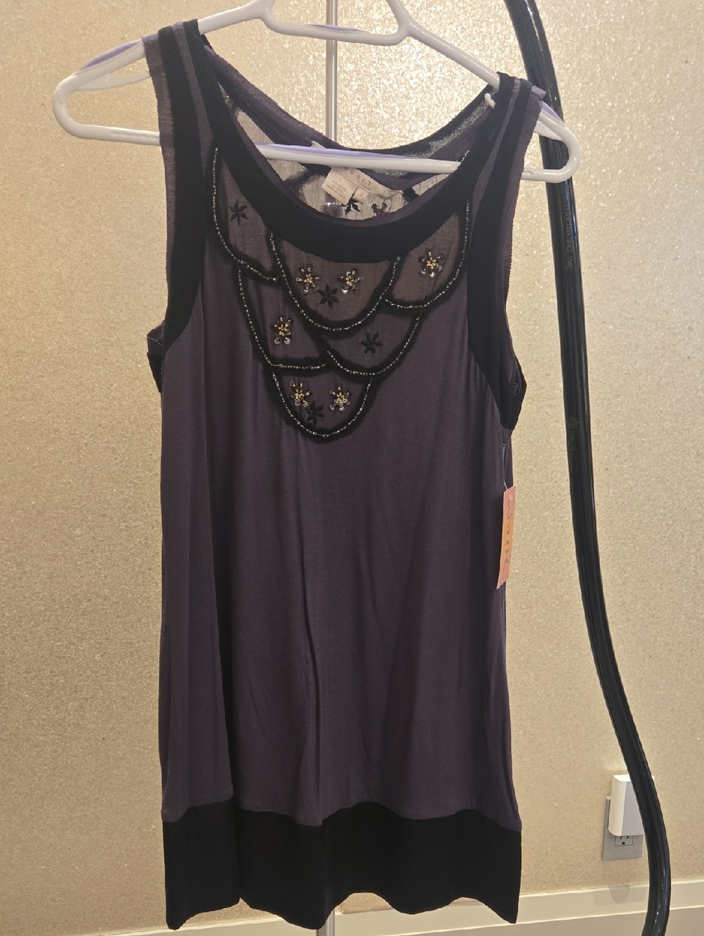 Sleeveless Embellished Grey And Black Tank Top